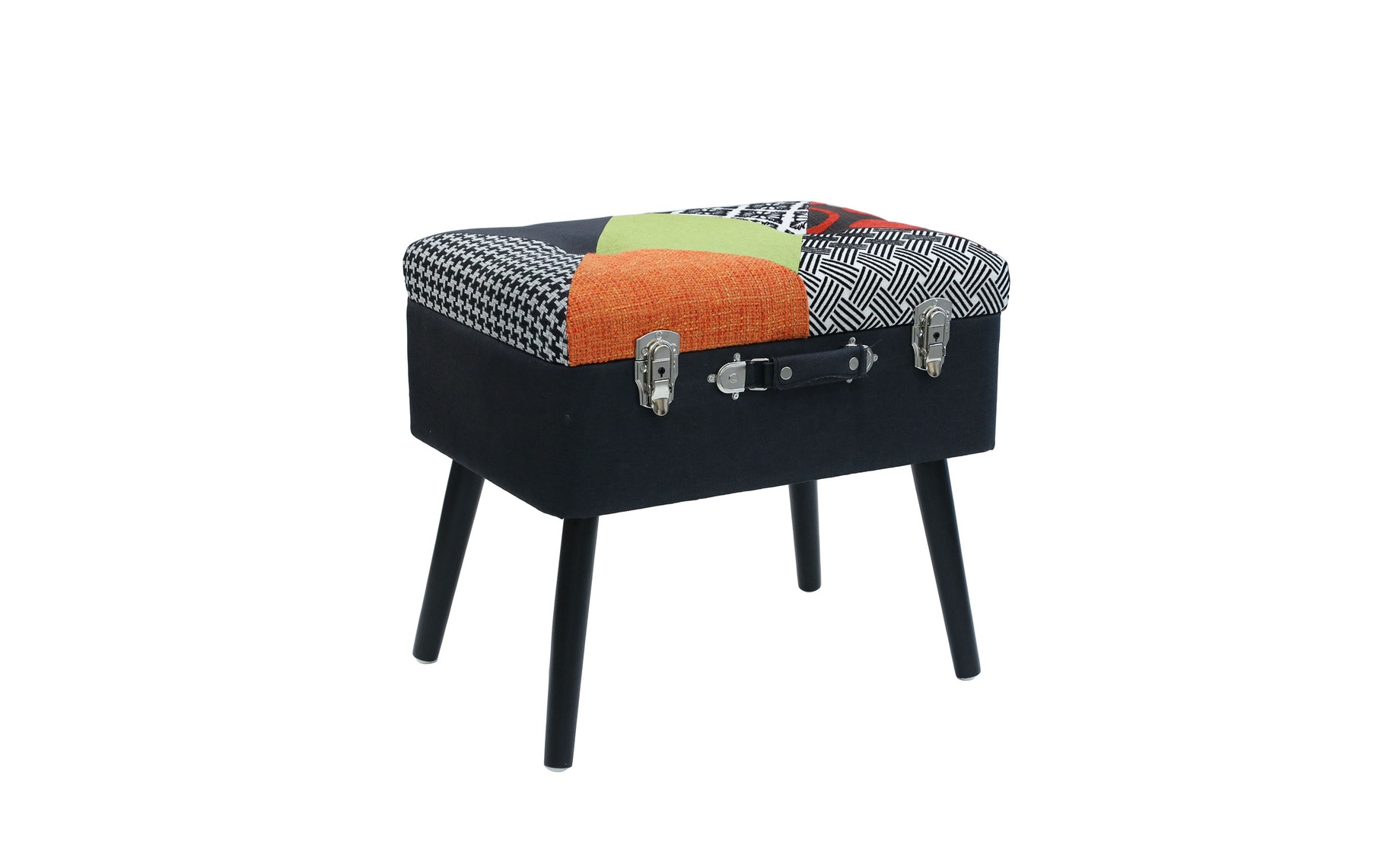 Suitcase Patchwork pouf contenitore con gambe